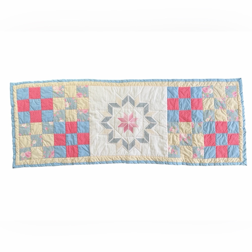 Quilted Barn Star Table Runner 55.5x20” Handmade/Hand Embroidered/Reversible NEW